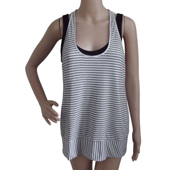 Reversible Tank Top Womens Size Medium Racerback black white striped solid soft - Picture 1 of 11